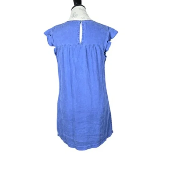 Artisan NY Blue Linen Dress S Summer Flutter Sleeve Mini Dress with Pockets - Picture 8 of 12